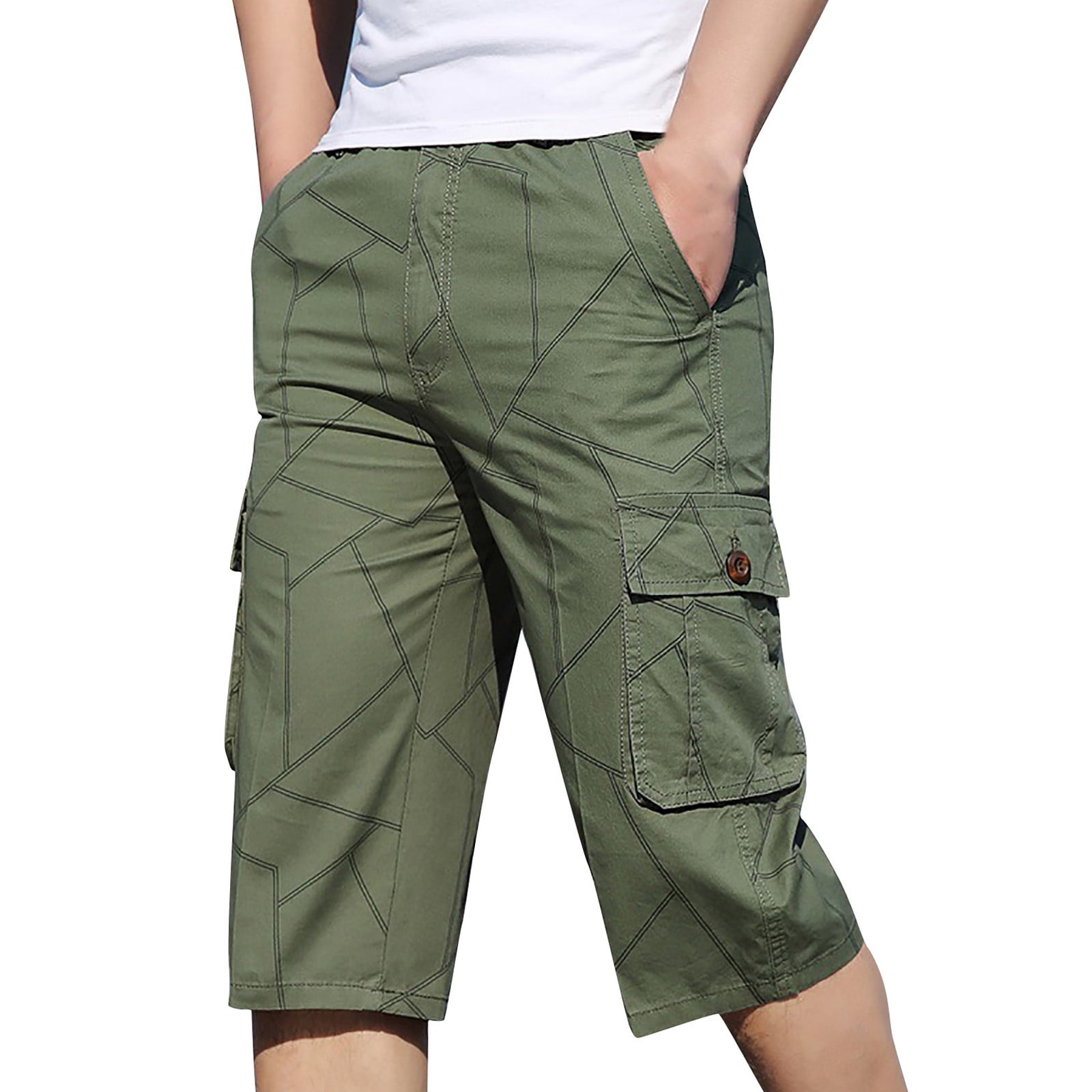 fvwitlyh Spanx Shorts Men's Capri Pants Twill Elastic Below Knee Cargo