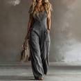 thumbnail image 2 of Ke1Clo Spring Fall Jumpsuits for Women Sleeveless Loose Wide Leg Cargo Rompers with Pocket Casual Solid High Waist Romper Dark Gray M, 2 of 5