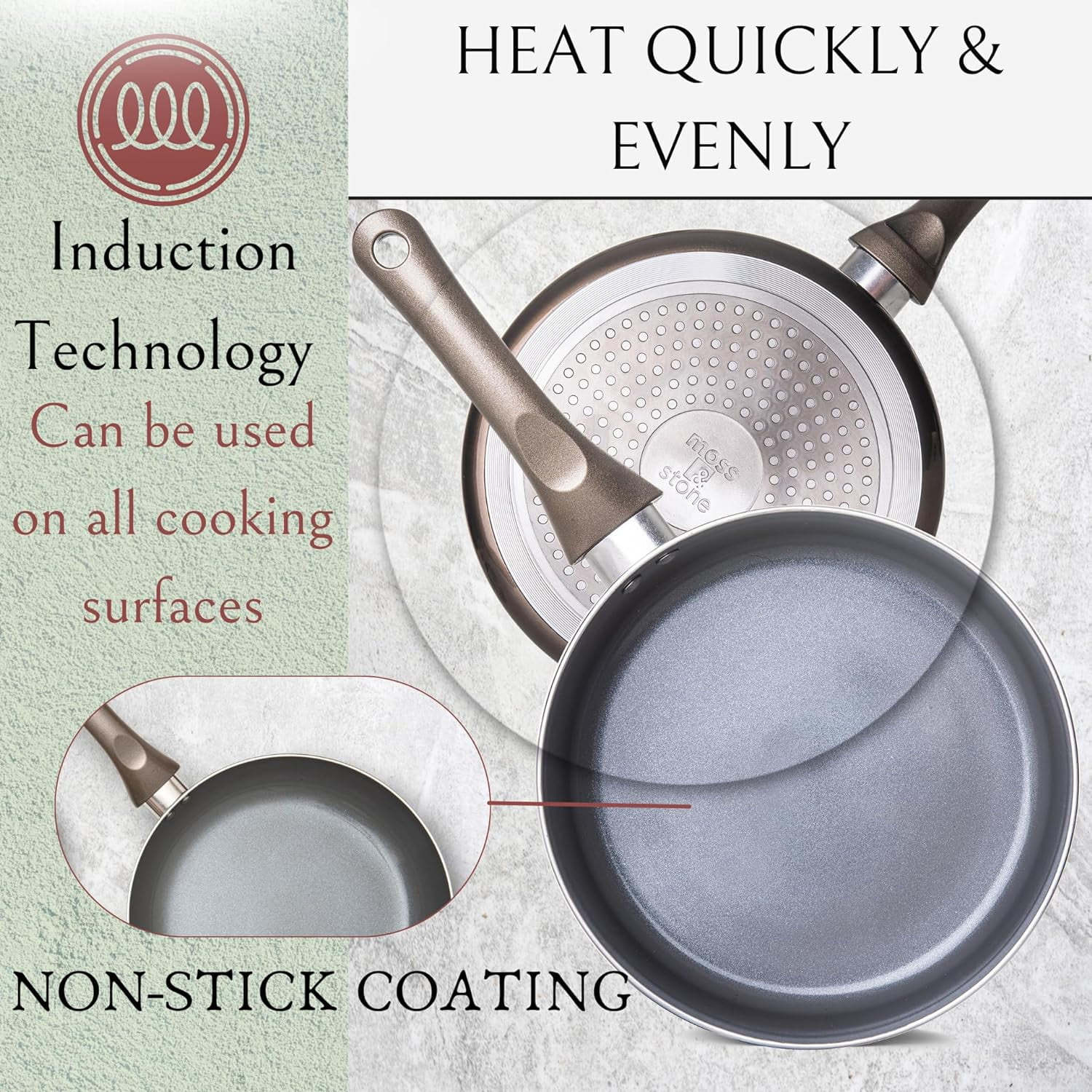 Moss & Stone 6 Piece Gray Nonstick Aluminum Cookware & Kitchen Set