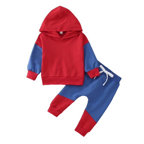 Gibobby Conjunto de ropa con capucha para niños Conjunto de ropa de 2 piezas para niños pequeños de invierno de manga larga con estampado de colores(Rojo,12-18 Meses)