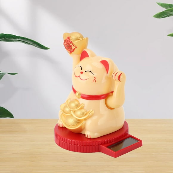 Mini Lucky Cat de 3 Pouces, Chat Maneki Neko à Énergie Solaire Chanceux Faisant Signe avec Base Rotative, Décoration Feng Shui Chat Porte-Bonheur pour la Maison, le Bureau et le Tableau de Bord, Chat Porte-Argent