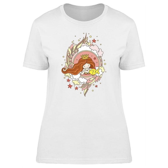 Princess Mermaid and Yellow  Fish T-Shirt Women -Image by Shutterstock, Female Large