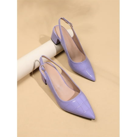 

Random Embossed Point Toe Chunky Heeled Slingback Pumps Women‘s Footwear