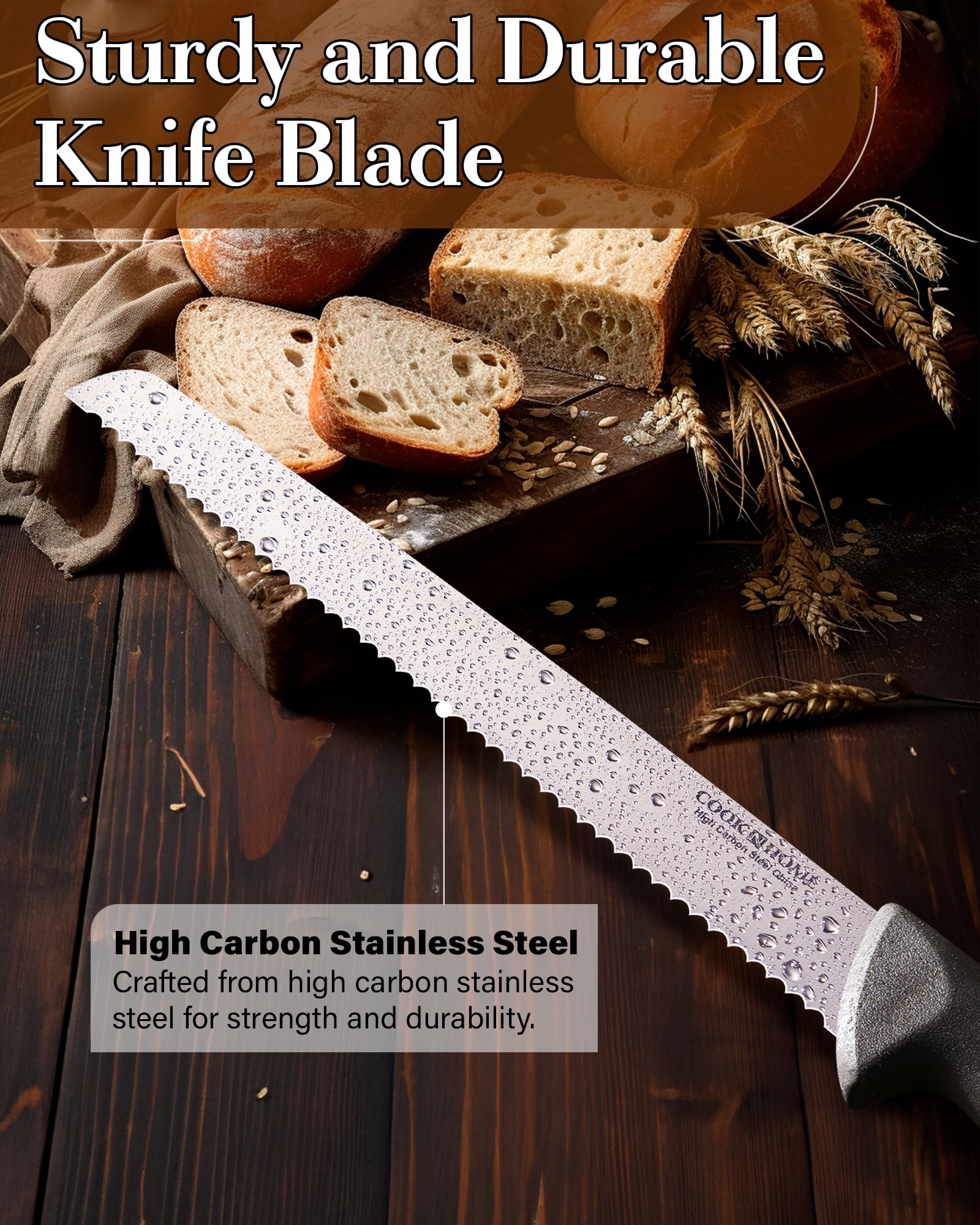 Cook N Home Professional Cutlery 10 Inch Bread Slicer Knife, Wavy Serrated High Carbon German Stainless Steel Sharp Kitchen Knife, Ergonomic Handle, Black