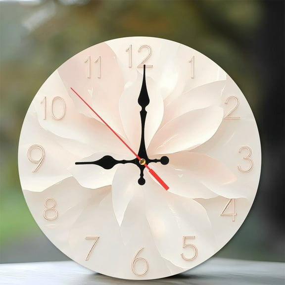 Rose Gold Flower Wall Clock Elegant Home Decor 10-Inch Silent Wooden Wall Clock, Battery Operated (AA Batteries Not Included), Artistic Home Decor