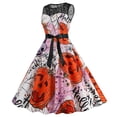 thumbnail image 3 of WTOBBY Women's Hepburn-Style Retro Lace Round Neck Sleeveless Halloween Printed Dress Elegant Vintage Inspired Party Wear,Pink M, 3 of 4