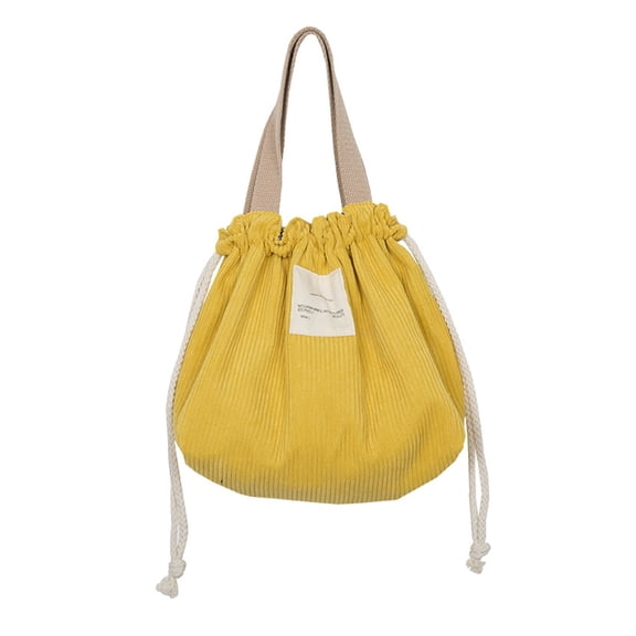 Clearance Under$4.24! 1 Pcs Insulated Drawstring Bag, Corduroy Lunch Tote, for Work Gym Picnic, Yellow