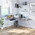 thumbnail image 1 of Modern L Shaped Desk, Corner Computer Desk Game Writing Workstation, Black & Silver, 1 of 8