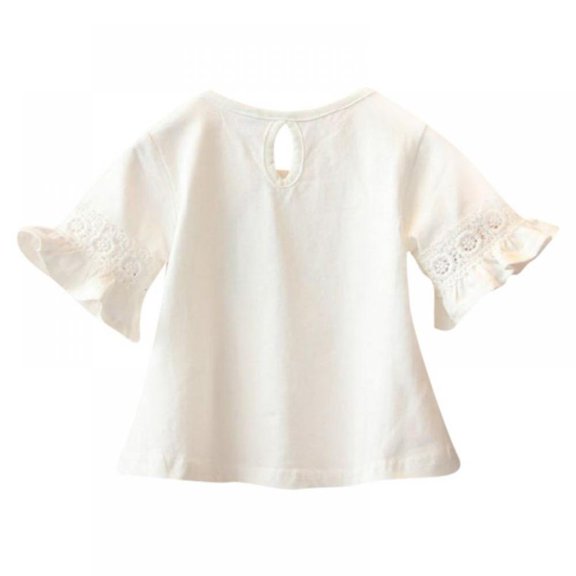 Summer Baby Girl Flare Sleeve Solid Print Lace Tops T-Shirts Kids Tops Casual Blouse