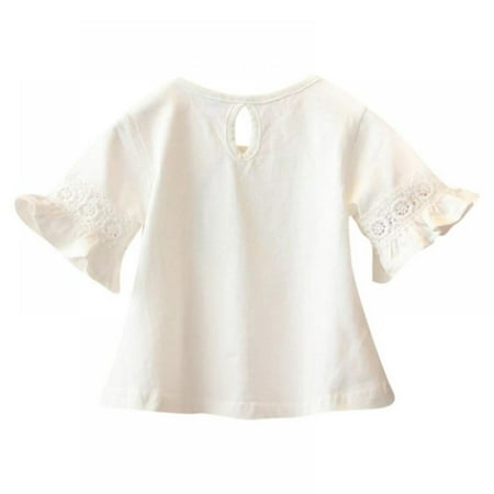 

Summer Baby Girl Flare Sleeve Solid Print Lace Tops T-Shirts Kids Tops Casual Blouse