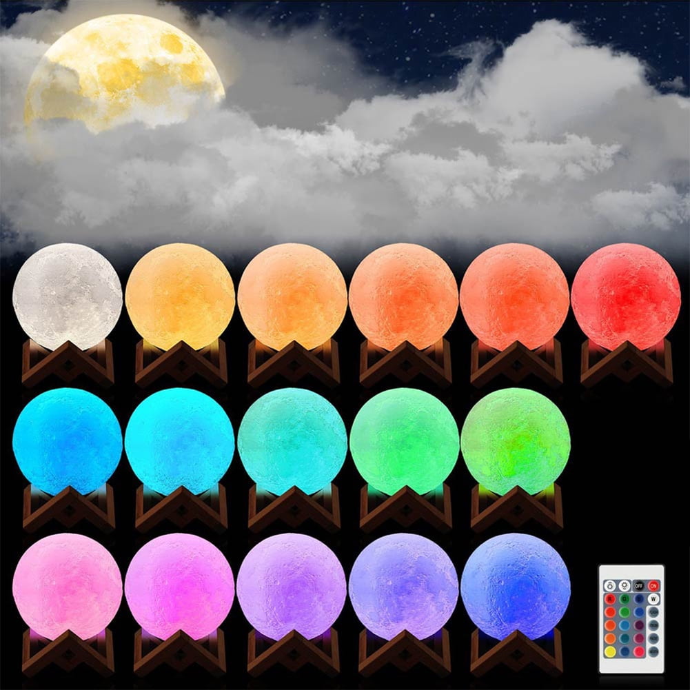 8-20cm Printing Moon 3D Lamp USB LED Night Light Moonlight Touch Color Changing 