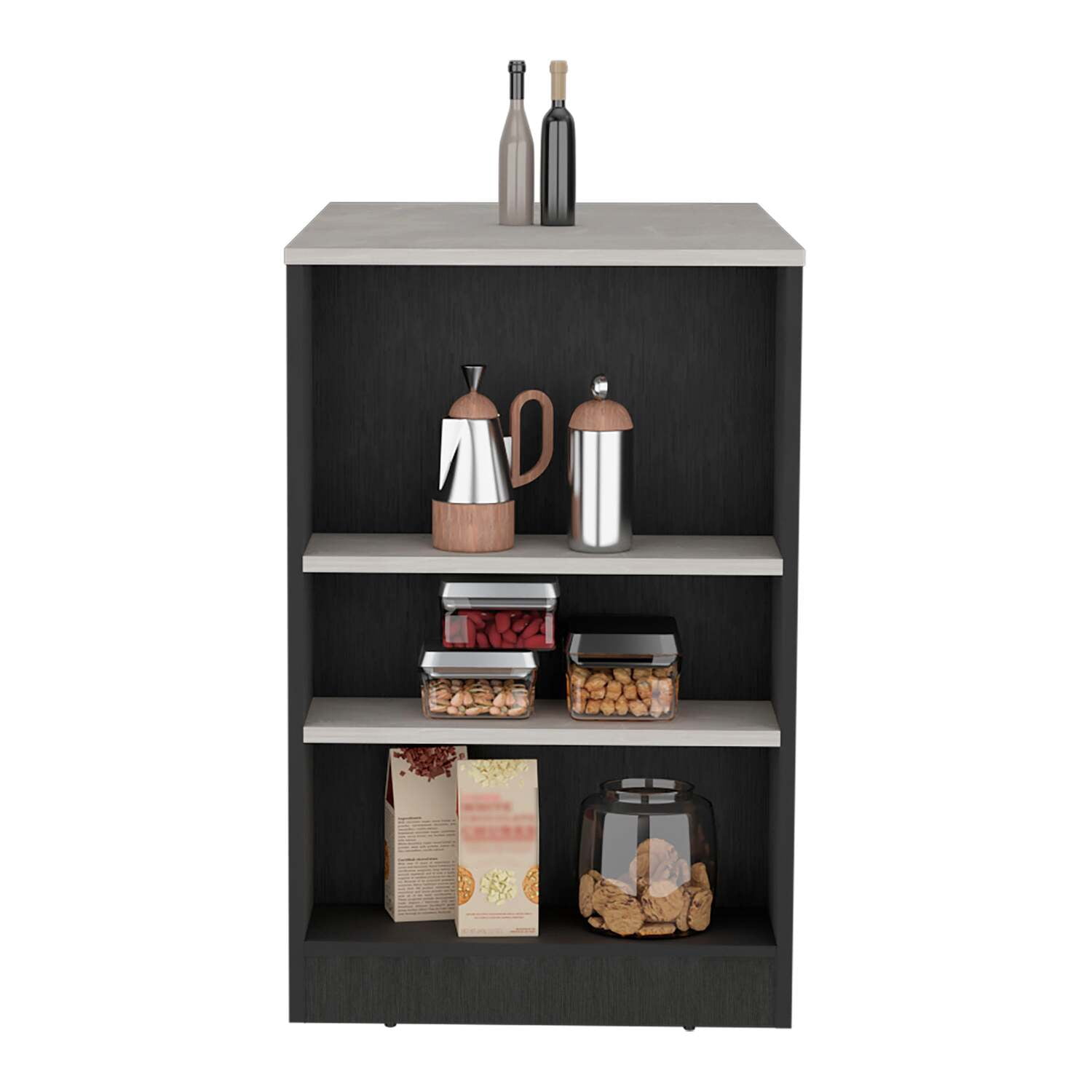 Portree Kitchen Island with Spacious Top Surface, Three Accessible Side Shelves
