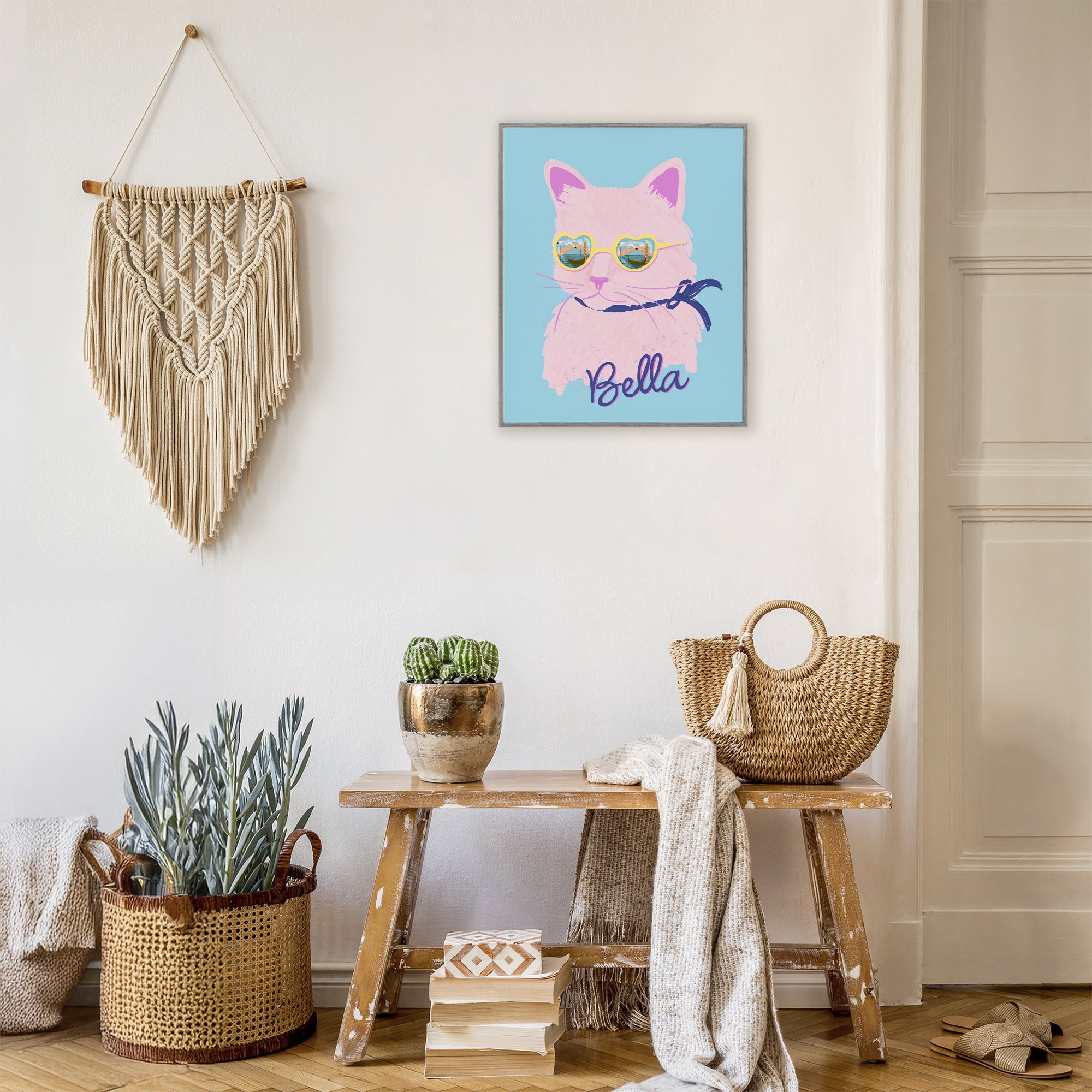 Stupell Industries Cool Cat Bella Gray Framed Giclee Art, design by Steffanie Pisula