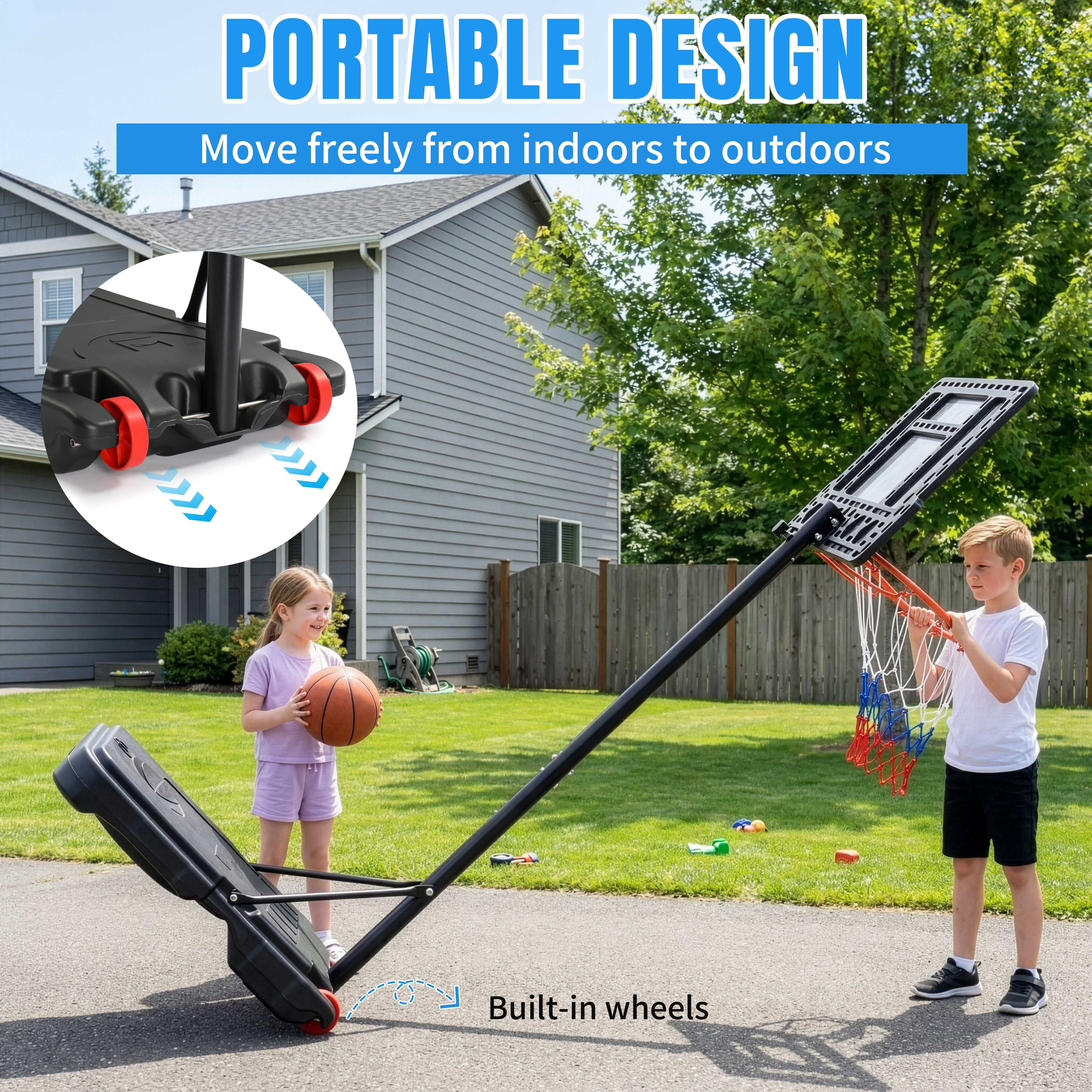 Ktaxon 28in Portable Basketball Hoop,5.25-6.8ft Adjustable Height Basketball Goals System Indoor Outdoor