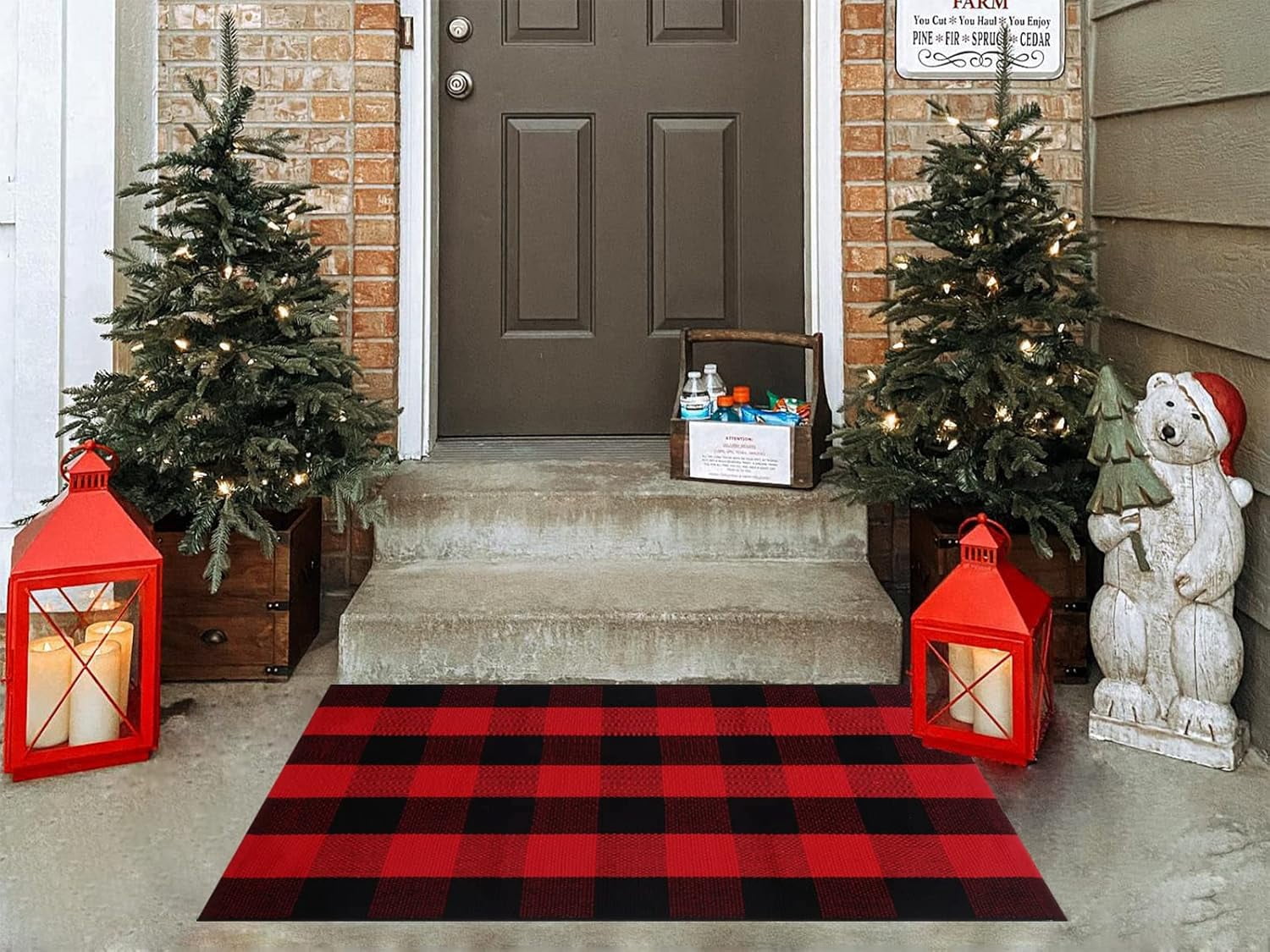 OMA Red Green and White Plaid Rug, 28" x 43" Christmas Front Porch Outdoor Rug, Handwoven Cotton Washable Rug for Layered Door Mats, Holiday Entryway and Home Décor