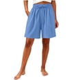 thumbnail image 3 of AHTJRT Cotton Pajama Shorts for Women Drawstring Elastic Waist Indor Nightwear Wide Leg Lounge Shorts with Pockets Blue L, 3 of 7