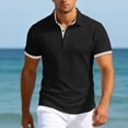 thumbnail image 2 of Yifymode Men's Classic Short Sleeve Polo Shirt, Textured Knit Contrast Collar & Cuff Regular Fit Top Black L, 2 of 6