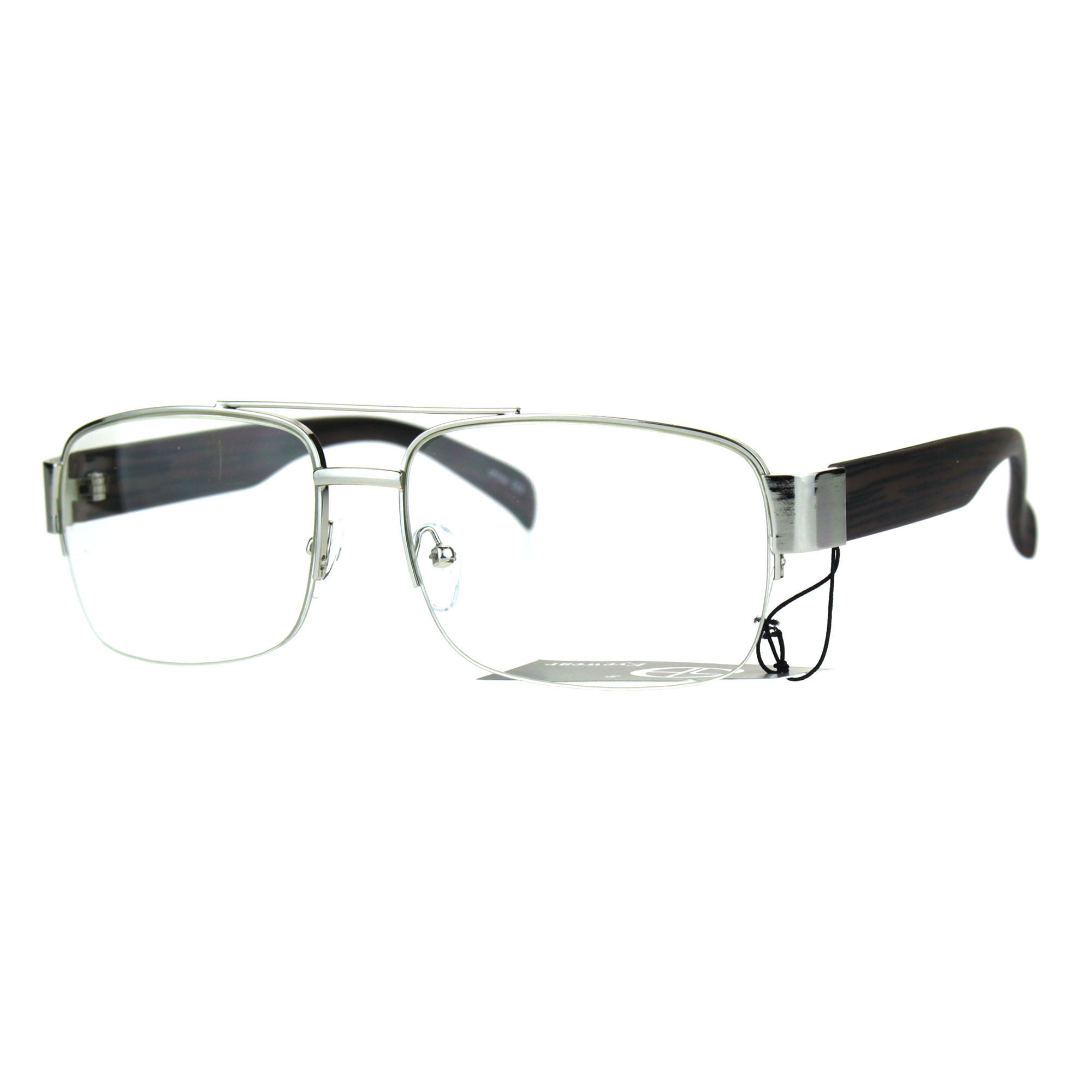 Mens Rectangular Metal Half Rim Designer Fashion Eye Glasses Silver