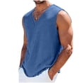 thumbnail image 3 of cllios Mens Linen Shirt Sleeveless V Neck Tshirts Loose Casual Breathable Summer Beach Tank Tops Lightweight Plain Basic Tees Navy XXXL, 3 of 13