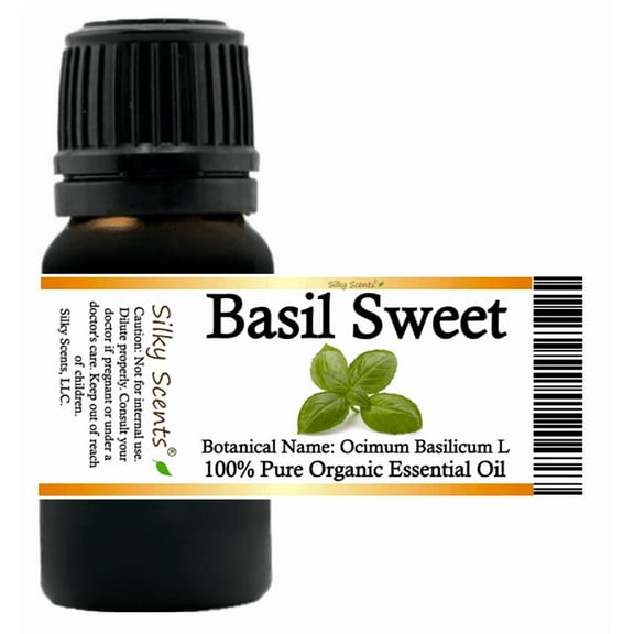 Basil Sweet Organic Essential Oil 5 ml (1/6 fl oz) - 100% Pure and Natural by Silky Scents