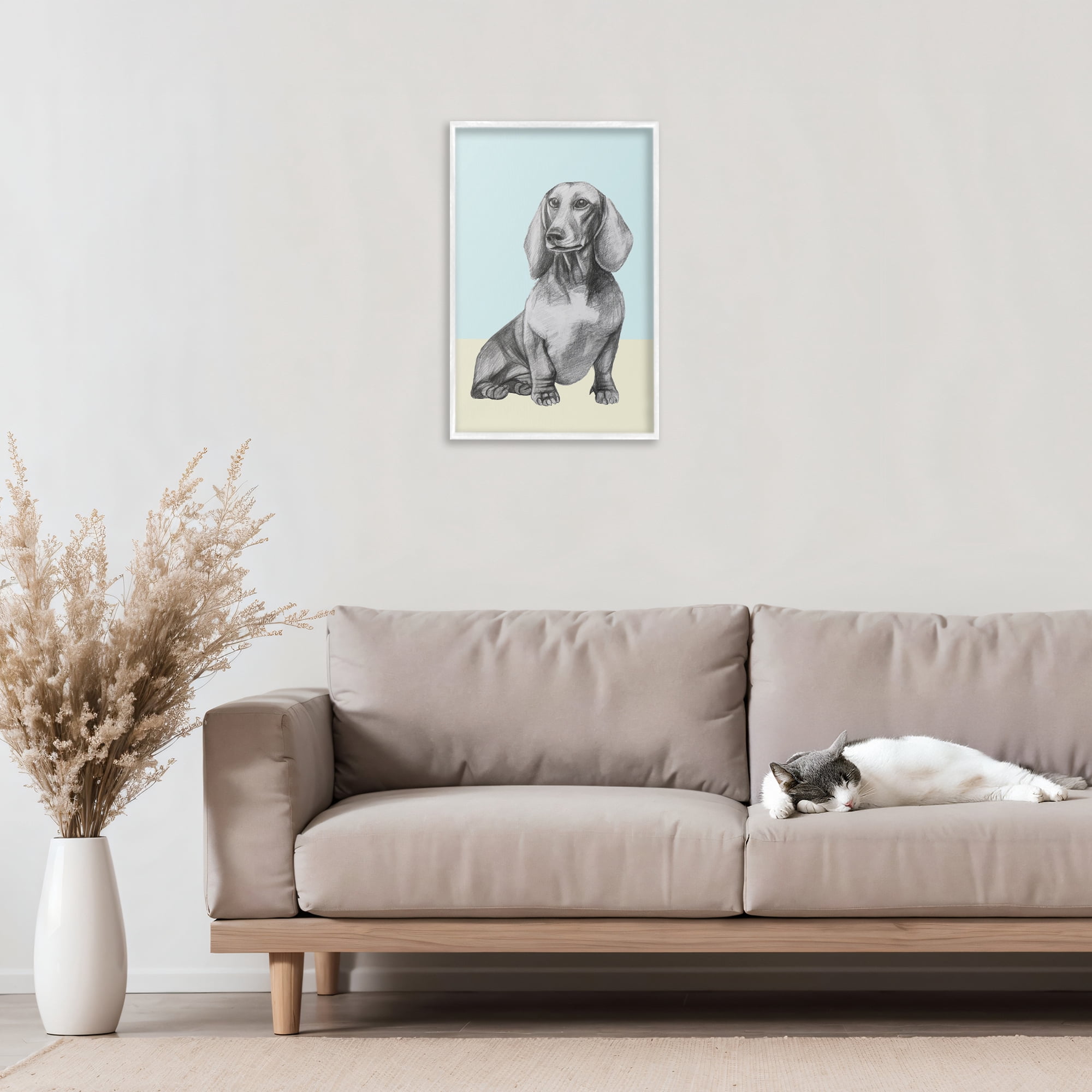 Stupell Industries Sitting Dachshund Sketch White Framed Giclee Art, design by Violeta Vollmer