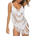 thumbnail image 3 of SWSMCLT Beach Swimsuit Coverup for Women Sheer See Through Net Lace Bikini Swim Bath Suit Bathing Suit Cover Ups Summer Pool Crochet Flowy Fringe Tassel Sleeveless White Small-Large, 3 of 5