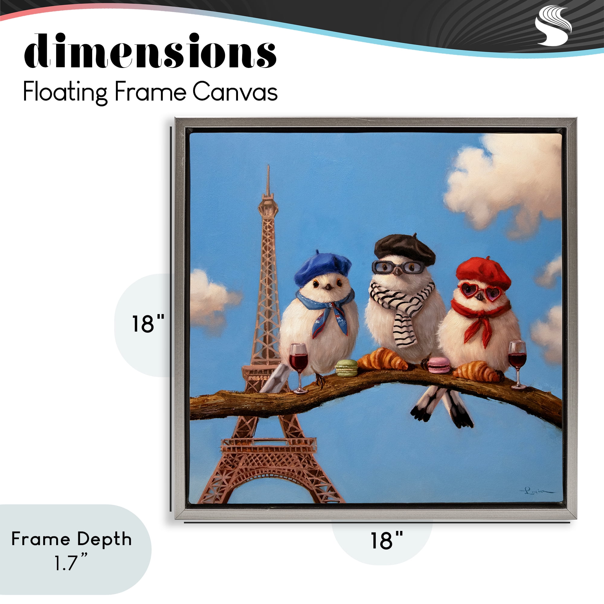 Stupell Industries Parisian Chic Birds in Paris Gray Framed Floater Canvas Wall Art, design by Lucia Heffernan