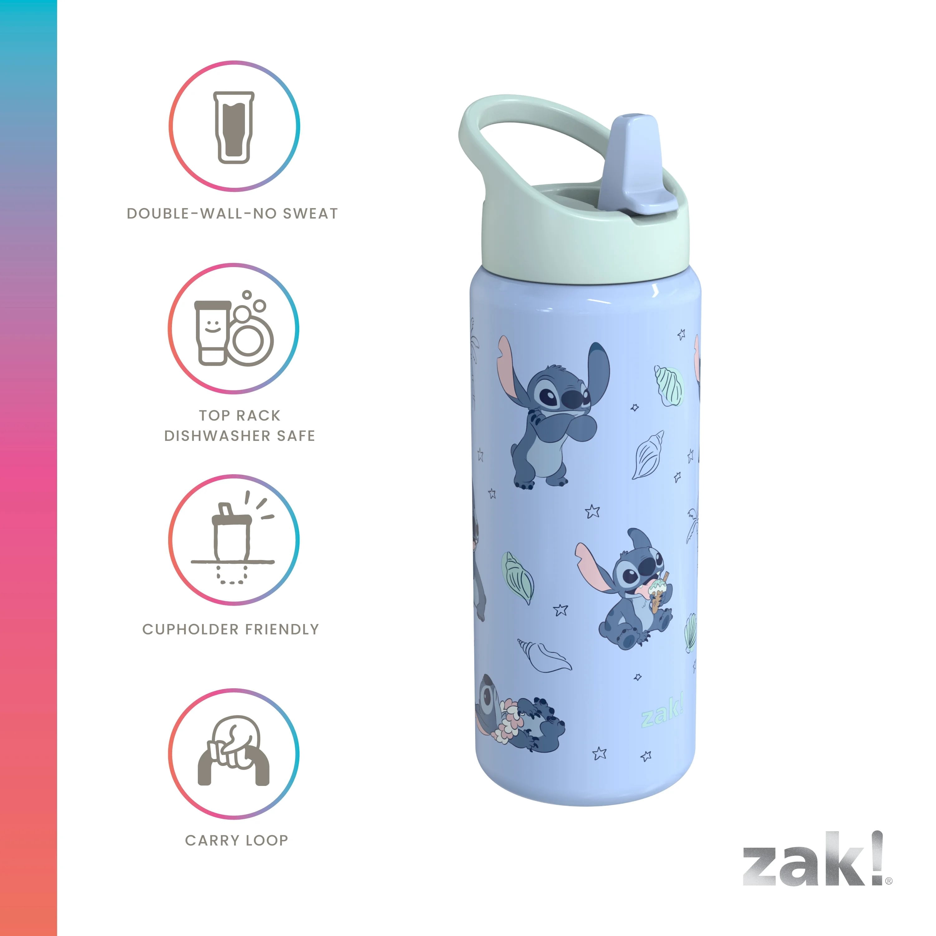 Zak Designs 20oz Lilo And Stitch Stainless Steel Clutch