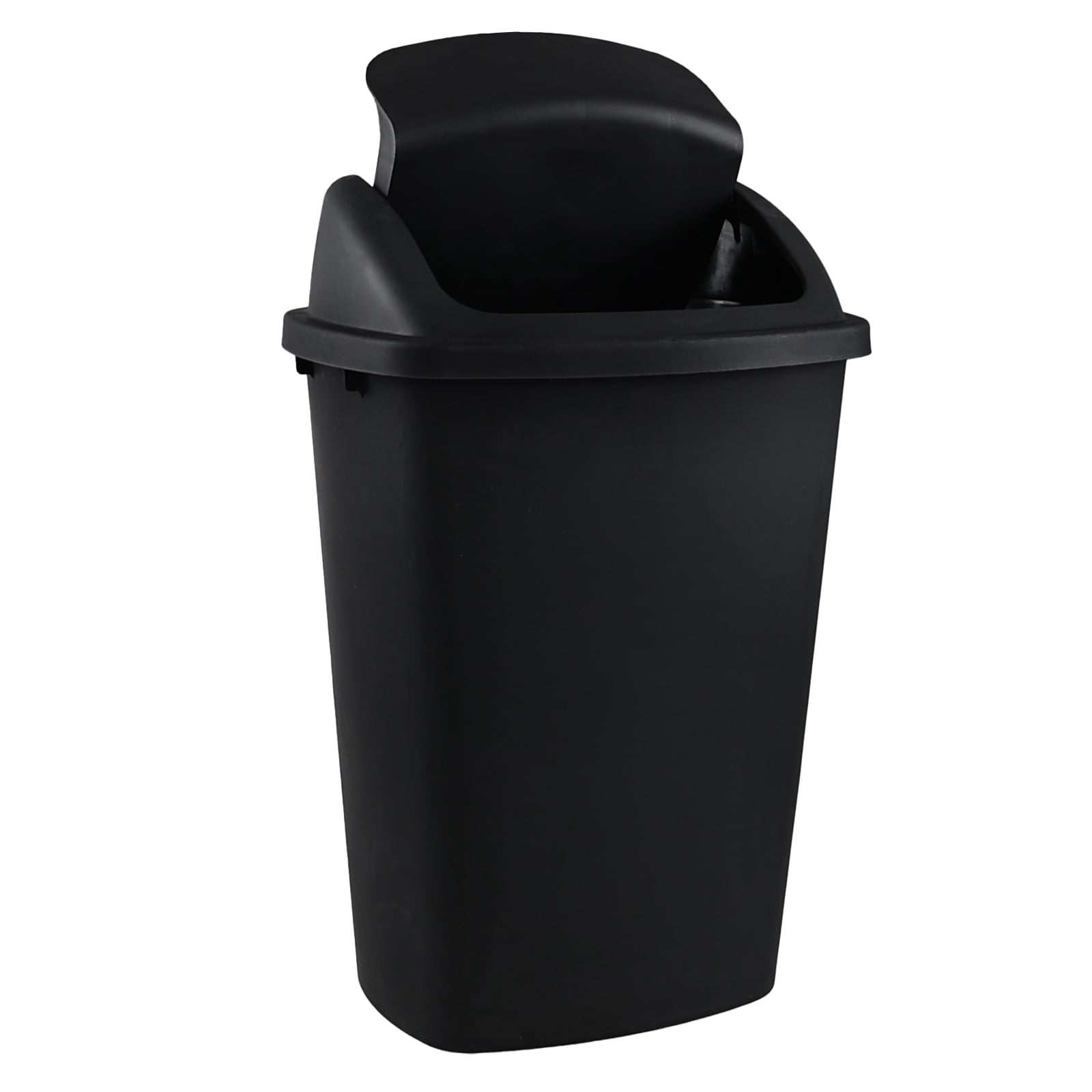 Xowine 13 Gallon Plastic Swing Top Trash Container, 4 Pack Black Plastic Trash Can with Lid for Kitchen
