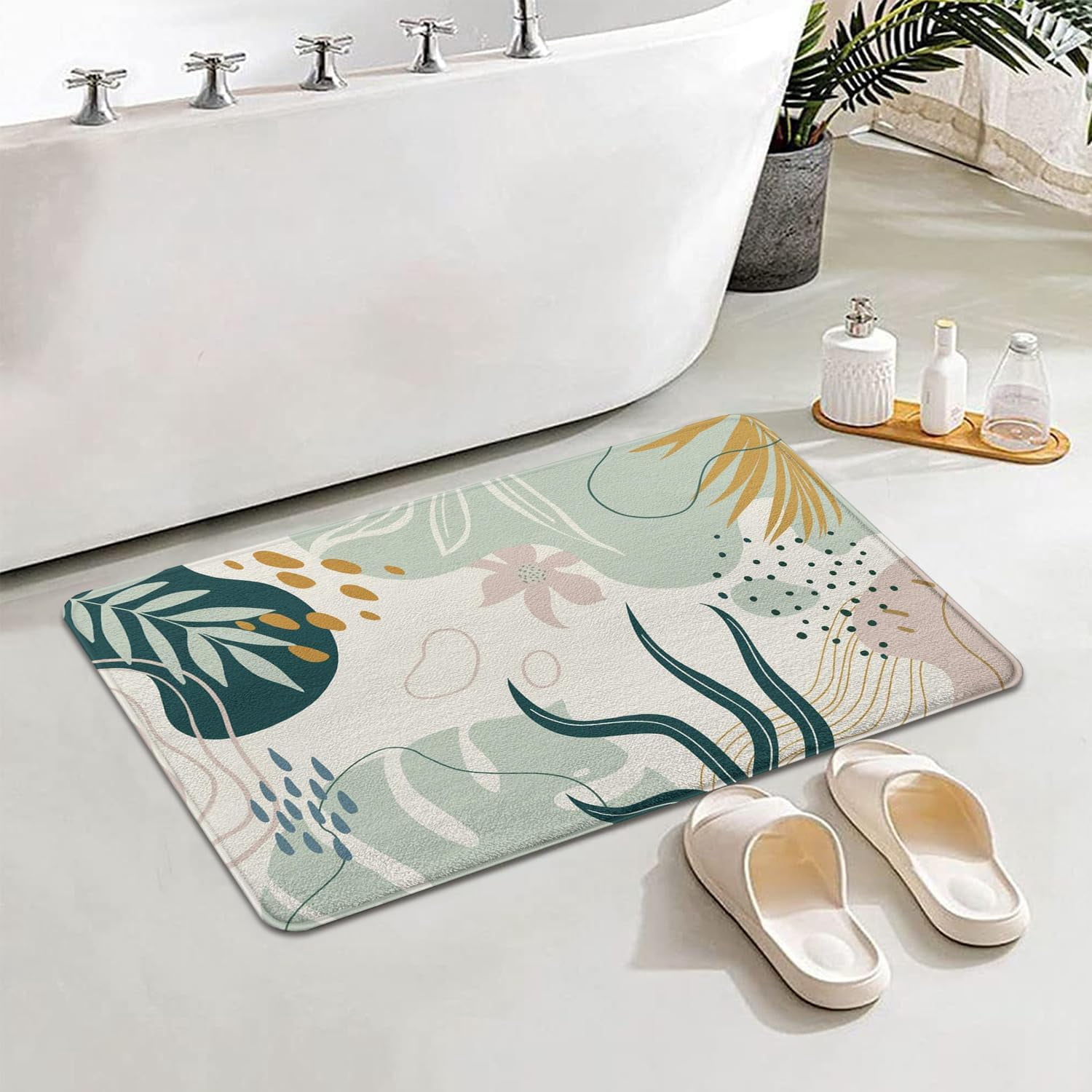 Mid Century Boho Bathroom Rugs Blue Bohemia Bath Mat Non-Slip Water Absorbent Bath Rug Soft Microfiber Floor Mats for Bathroom Tub and Shower Room 17x27 inch