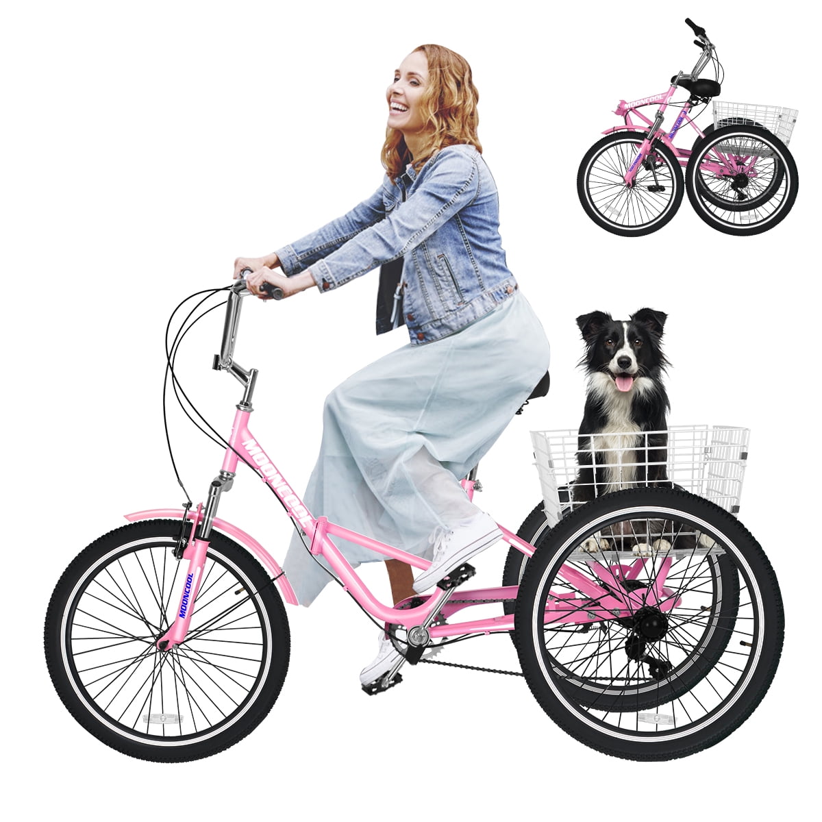 Buy MOONCOOL Adult Folding Tricycles, 7 Speed Folding Adult Trikes, 24 Inch 3 Wheel Bikes with