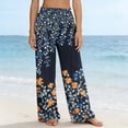 thumbnail image 2 of TaTaai Women's High Waisted Pants for Women Printed Drawstring Elastic Waist Loose Fit Straight Linen Trousers with Pockets for Daily Gift, 2 of 7