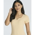 thumbnail image 5 of Real Essentials 4 Pack: Women's Soft Ribbed Knit Split Neck T-Shirt - Casual Office Summer Top (Available In Plus), 5 of 6