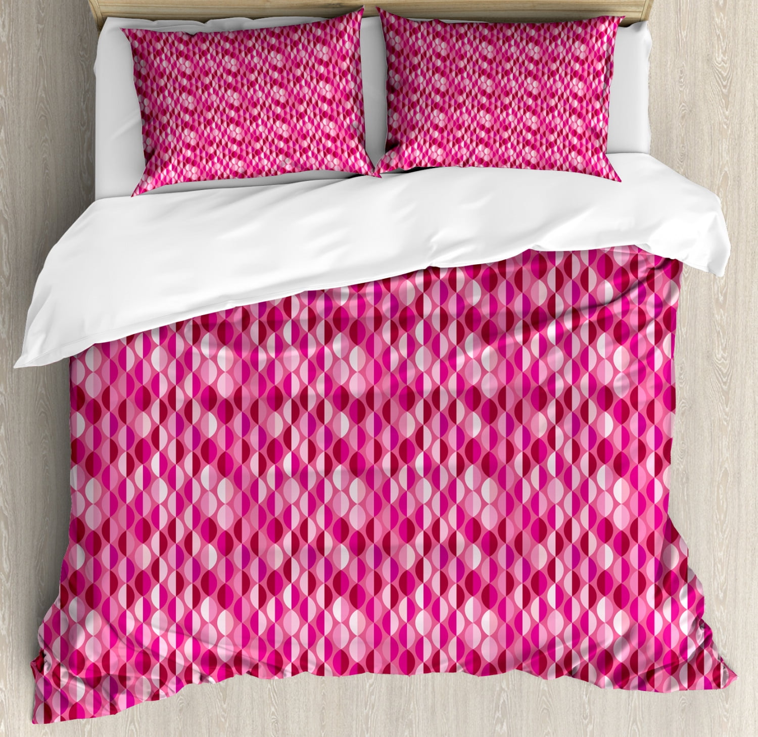 Fuchsia Duvet Cover Set Queen Size, Vertical Oval Circles Vintage ...
