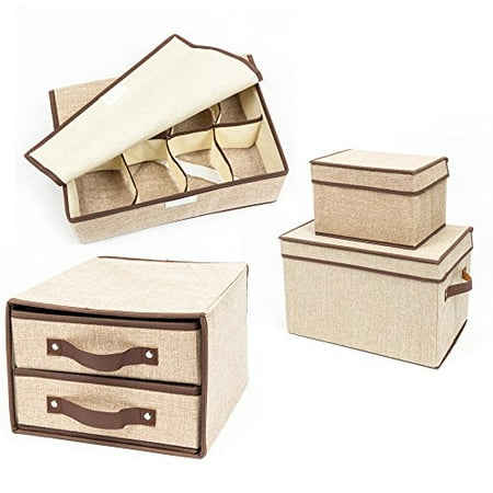 Garment Storage Boxes - GHP Set of 4 Khaki Non-Woven Fabric Folding Collapsible Garment Clothes Storage Boxes