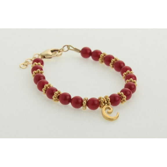 Red Coral Pearls with Gold Filled Daisy Spacers and Gold Filled script Initial Beaded Bracelet (BCRI)