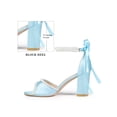 thumbnail image 2 of BLISSFUL STEP Lace Up Sandal Open Toe Chunky Satin Heel Pearl High Heels Sandals for Women Light Blue 10, 2 of 7