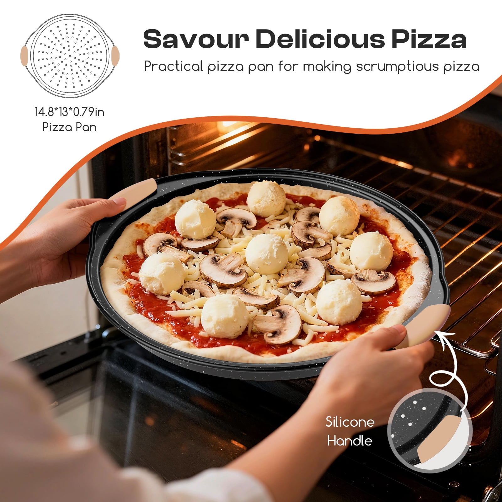Slow Slog Nonstick Bakeware Set, 14-Piece Baking Pans Set, Stackable Baking Sheet Pans with Silicone Handles, Khaki&Black