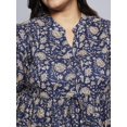 thumbnail image 5 of Globus Gloplus Women Mandarin Collar Puff Sleeves Floral Print A-Line Midi Plus Size Dress, 5 of 6
