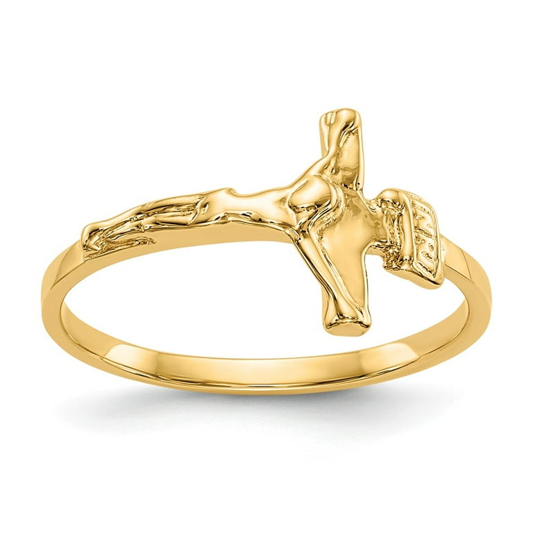 Real 14kt Yellow Gold Childs Polished Crucifix Ring Size 4 for Children for Women and Men