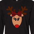 thumbnail image 4 of Inktastic Cute Girl Reindeer with Buffalo Plaid Bow Long Sleeve T-Shirt, 4 of 5
