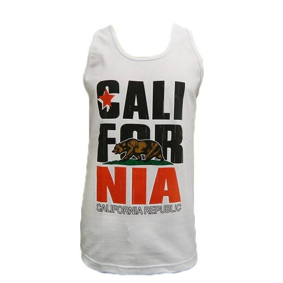 Mens California Republic Bear Logo Tank Top - White - Medium