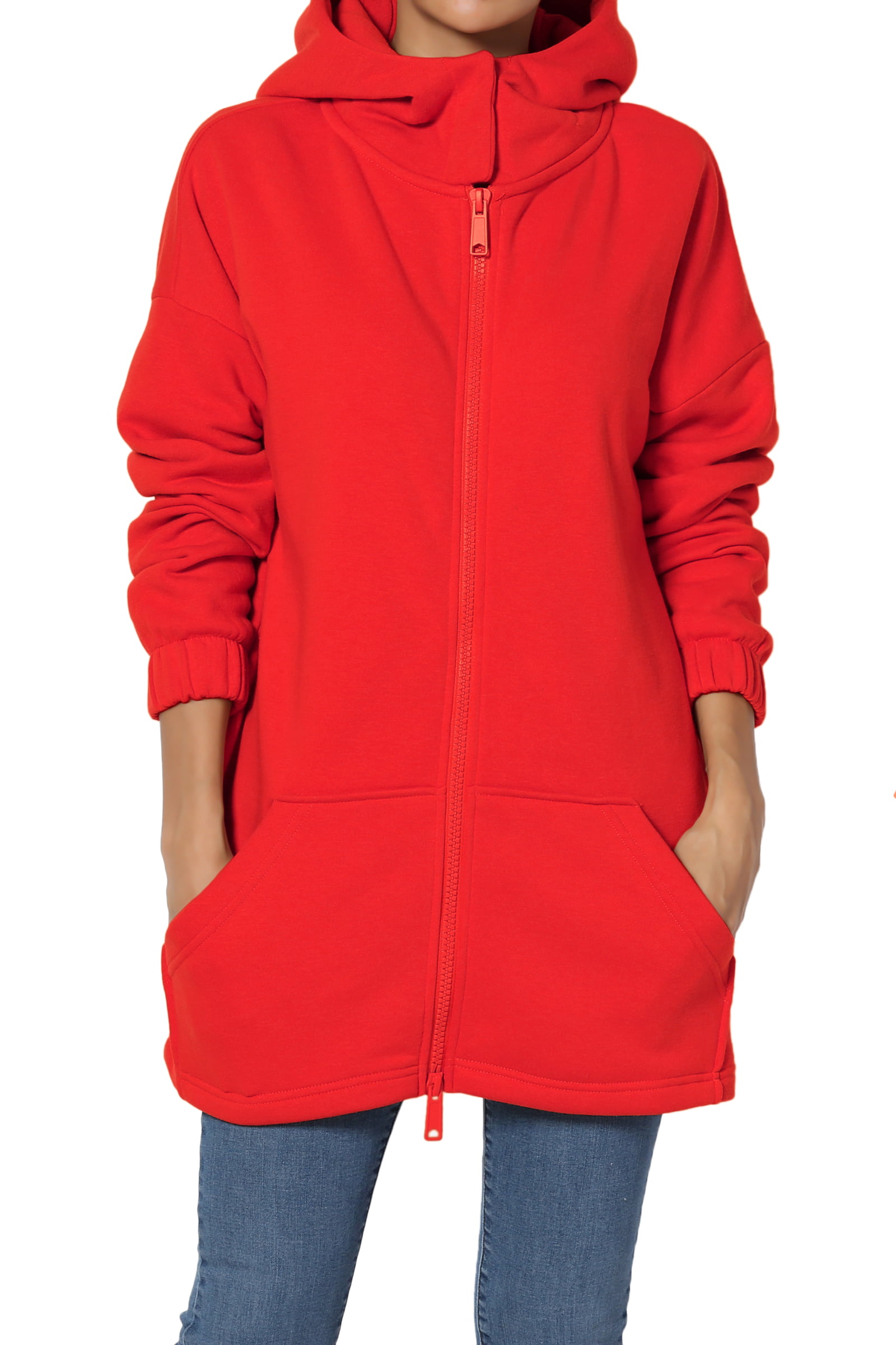 Themogan Women S S~3x Funnel Neck Pocket Zipper Up Oversized Hoodie Fleece Jacket