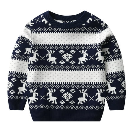 

Hfolob Toddler Christmas Boys Girls Sweater Winter Long Sleeve Cartoon Deer Jacquard Knit Sweater Warm Sweater Cute Sweaters