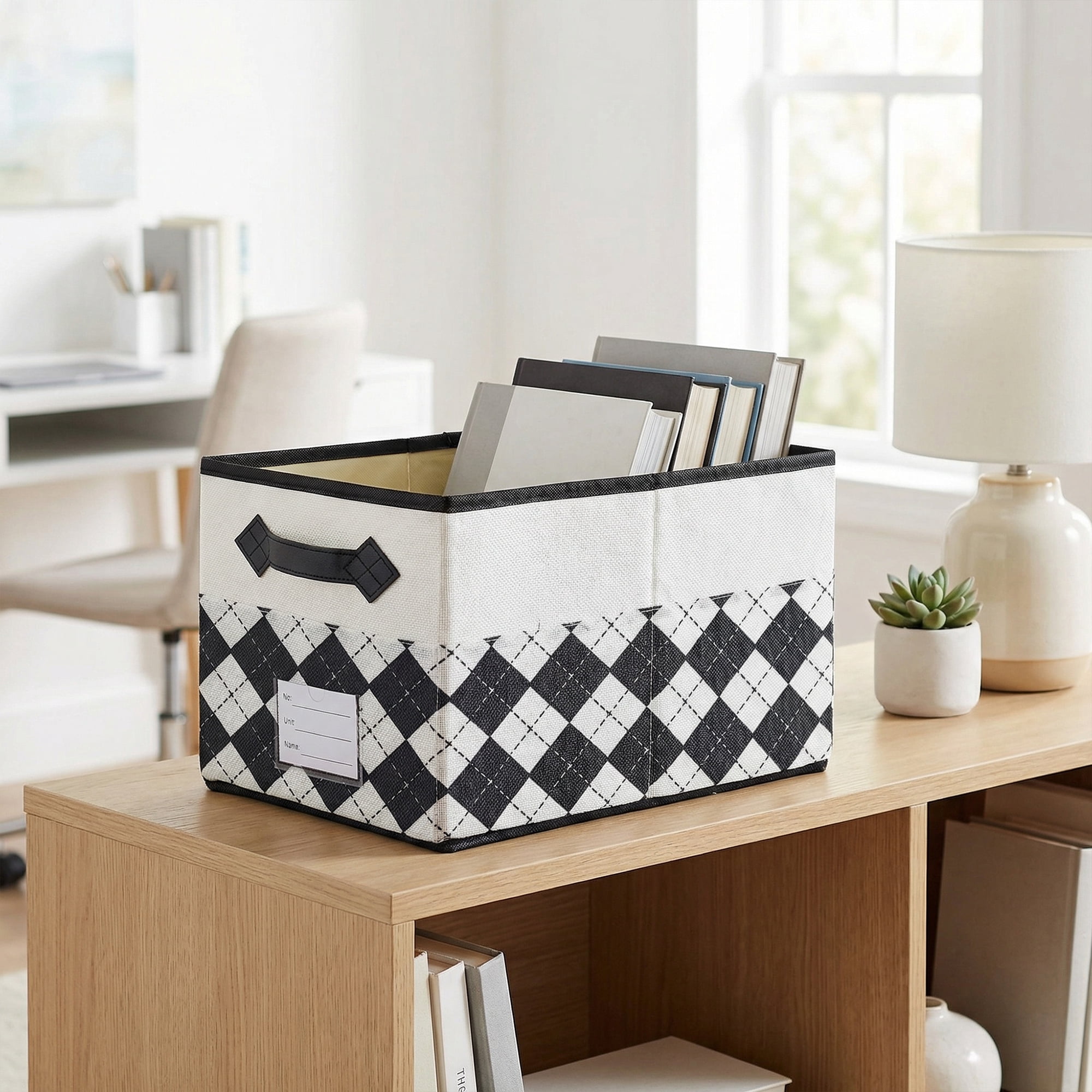 Unique Bargains Storage Basket with Handle for Organizing Light Black 17.3"x11.8"x10.6"