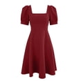 thumbnail image 4 of Maqroz Elegant Dresses for Women Solid Square Neck Lace Up Backless Sundress Summer Beach Vacation Wedding Guest Dress Red XL, 4 of 6