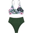 thumbnail image 1 of Traje de baño tropical de cintura alta con cuello en V para mujer Verde militar CH Verde militar CH Xishao ropa, 1 of 2