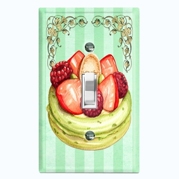Metal Light Switch Plate Cover Pistachio Green Fruit Cake Striped Wallpaper CAK050