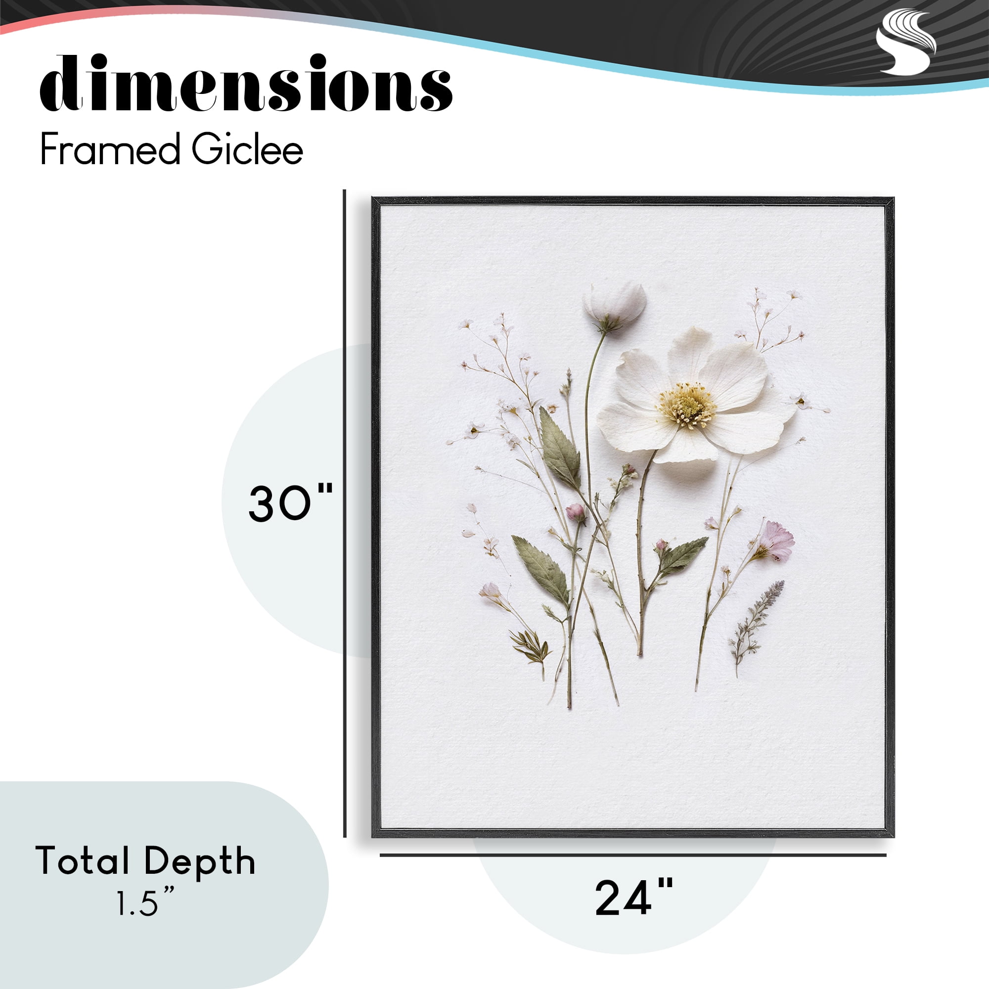 Delicate Pressed Flower Sprigs Black Framed Giclee Art, design by Lettered and Lined