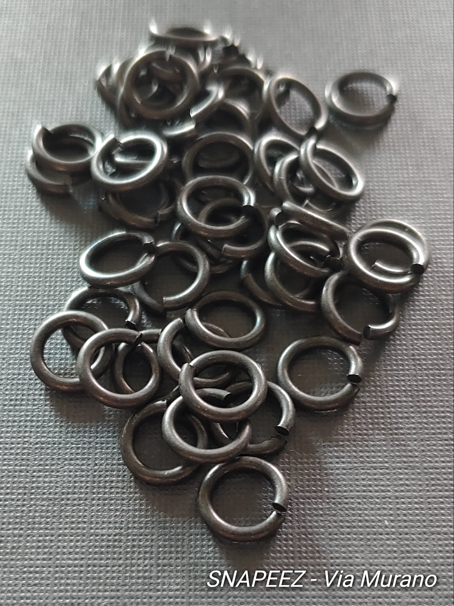 Snapeez II ULTRAPLATE Black Velvet Matte Hard Open Jump Ring 8mm Heavy Gauge (Pk 50). Made in USA.